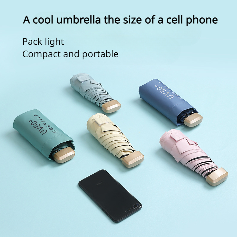 

Pocket Portable Card Umbrella, Ultralight Sunshade Uv Protection 6 Bones Sunny And Days Umbrella, Black Glue Sunscreen Flat 5 Folding Sun Umbrella