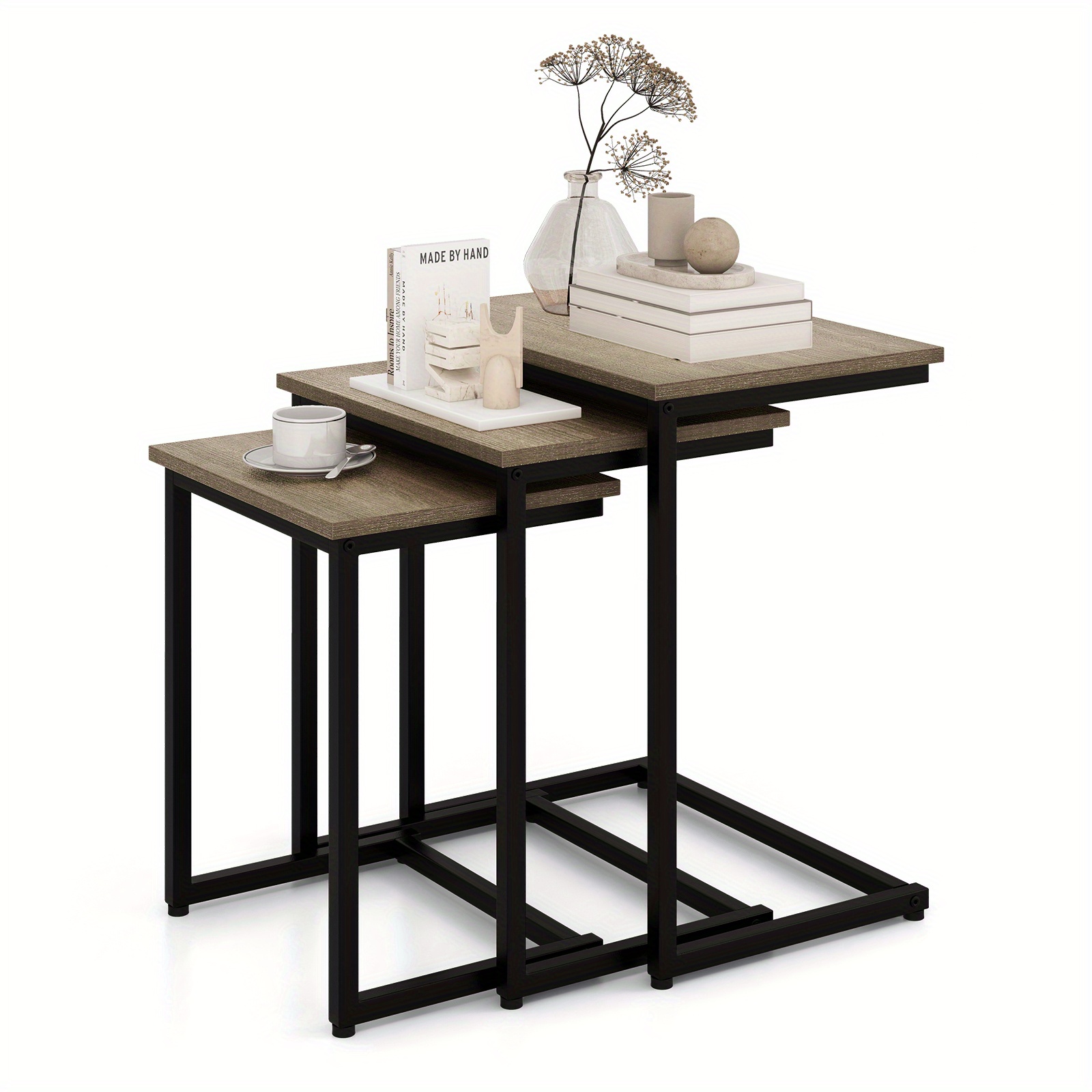 TEMU Multigot 3pcs Nesting Coffee End Table Set Stacking Side Nightstand Living Room Gray