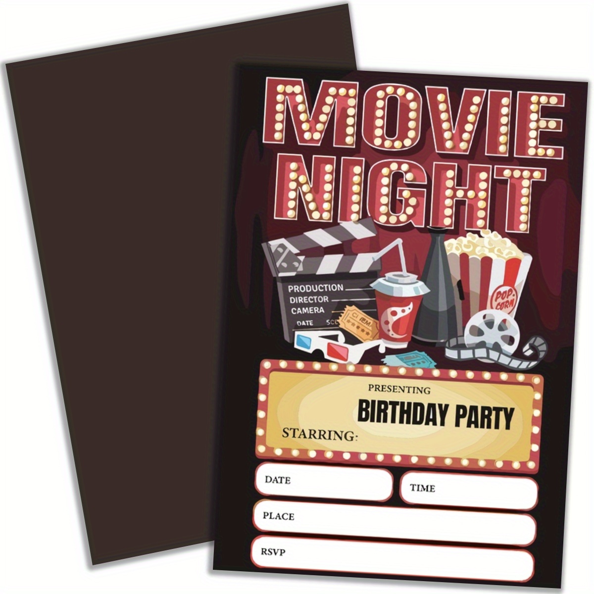 

20pcs Movie Night & Birthday Party Invitation Cards With Envelopes - ' Celebrations