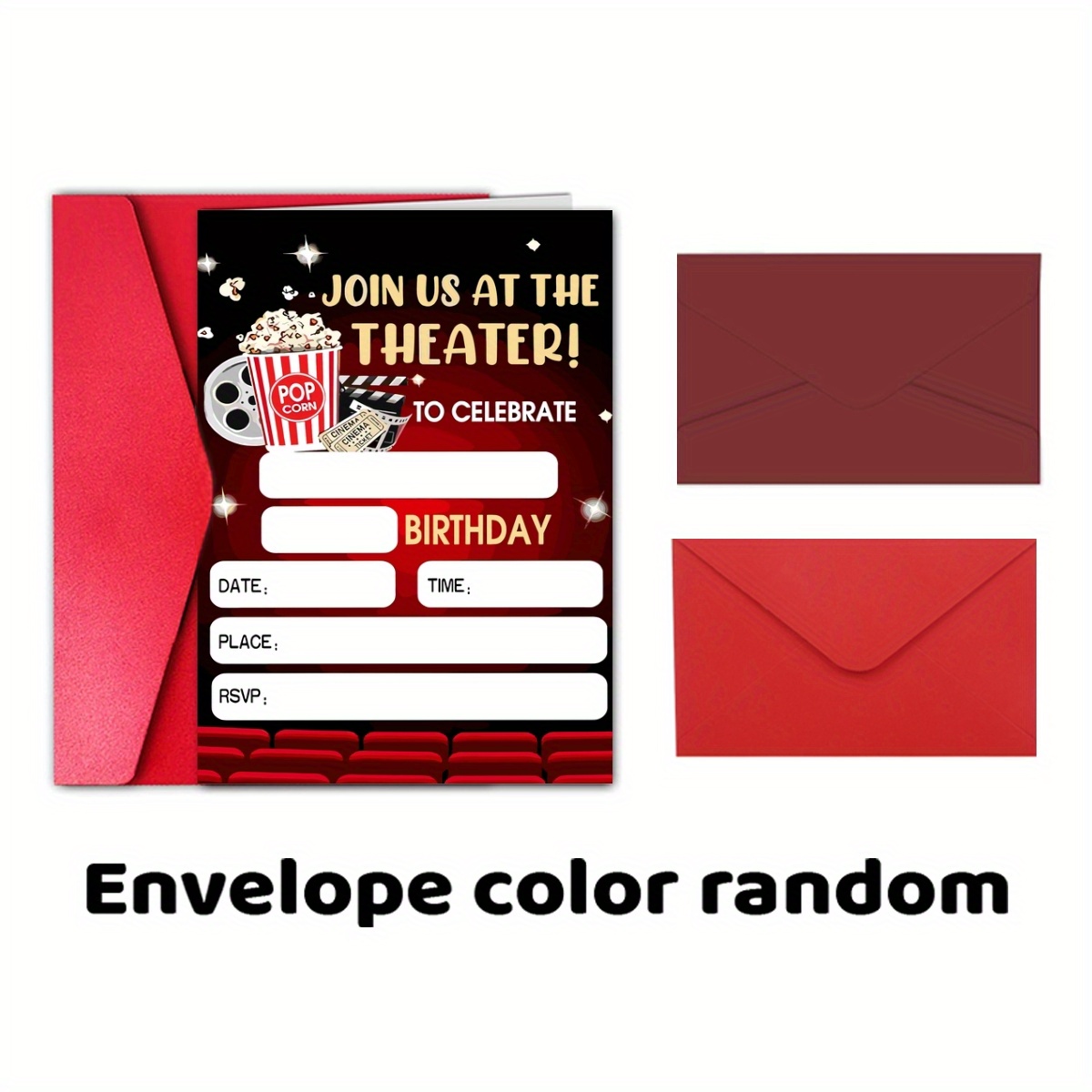 Invitations Cinéma Dorées - 24 Cartes + 24 Enveloppes + 20 Autocollants Sceau - Thème Film Pour Fête VIP Et Anniversaire