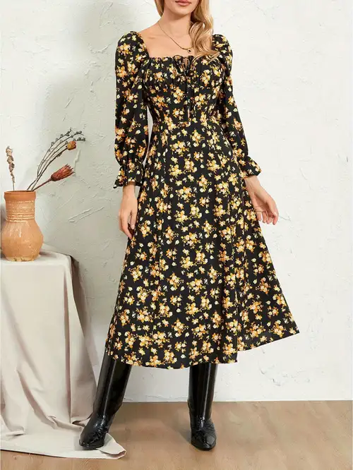 women lace dress long sleeve square neck -up long dress swing dresses - women's clothing - Temu women lace dress long sleeve square neck -up long dress swing dresses - women's clothing - Temu