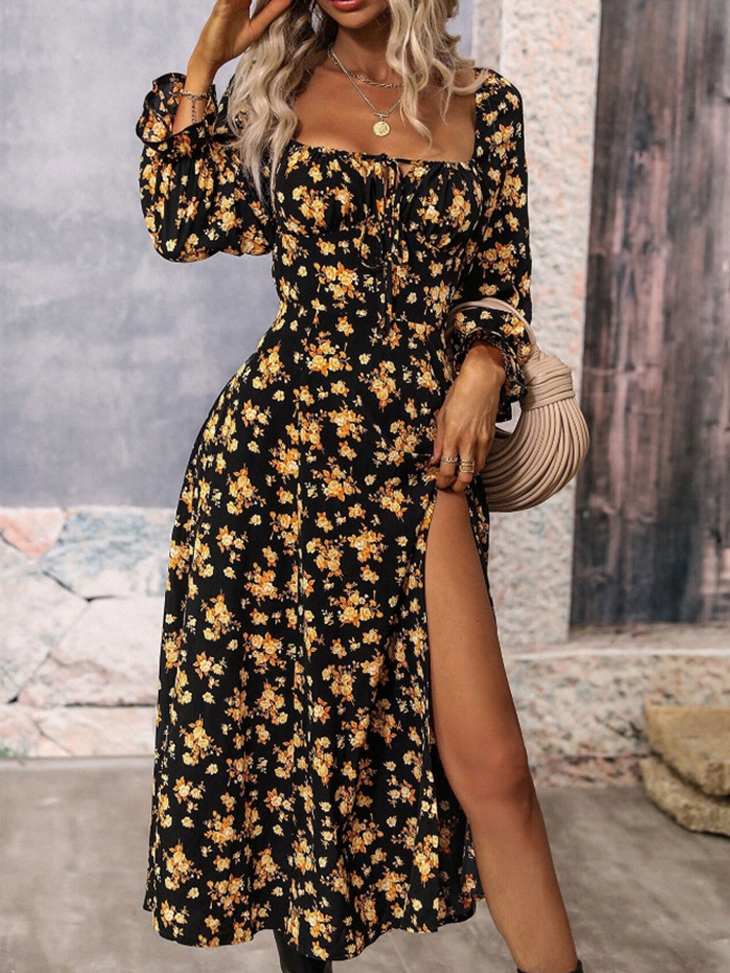 robes longues femmes robe à manches longues robe à Temu Canada