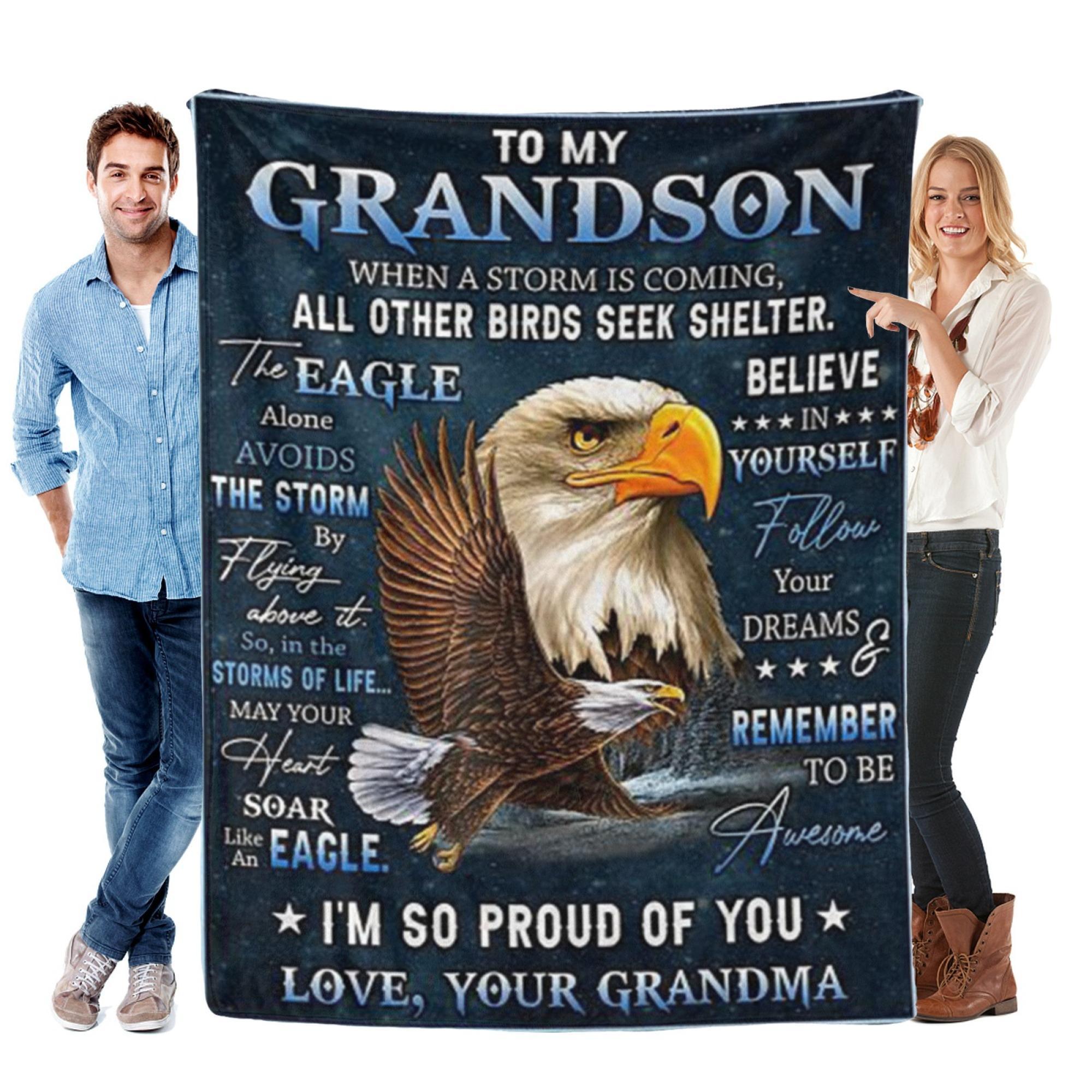 

1pc To My Grandson Flannel Blanket, Christmas Gift, Cosy Warm Soft Blanket For Sofa Office Bed And Travelling