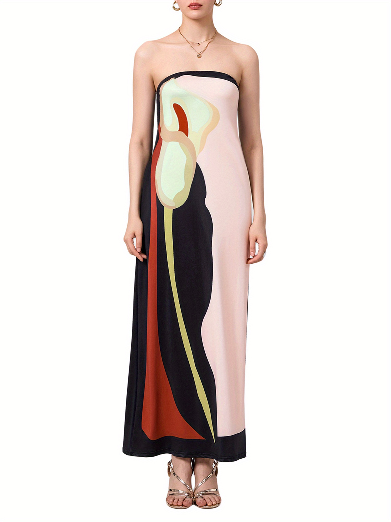 women's strapless long sleeveless abstract print loose tube dress -  lightweight polyester beach dress for spring, summer & fall - elegant a-  with vibrant colors - machine washable - women's clothing - Temu