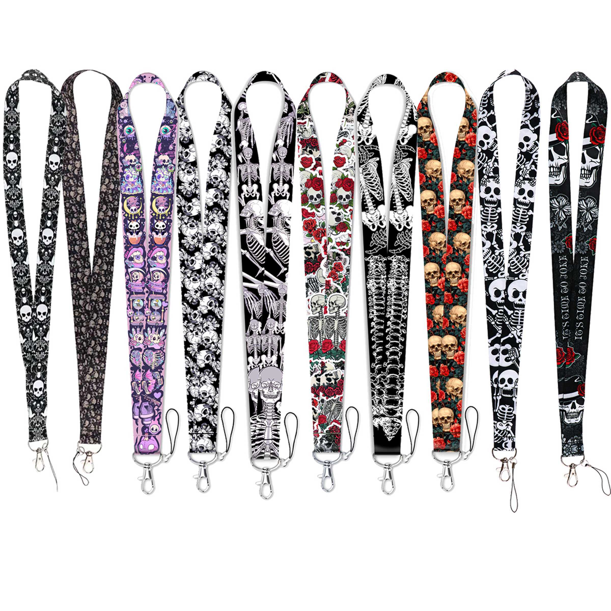 10 pcs halloween punk human skeleton neck straps keychain badge holders   lanyards for key rings halloween accessories cartoon   material rectangular shape decorative   ring clasp 0