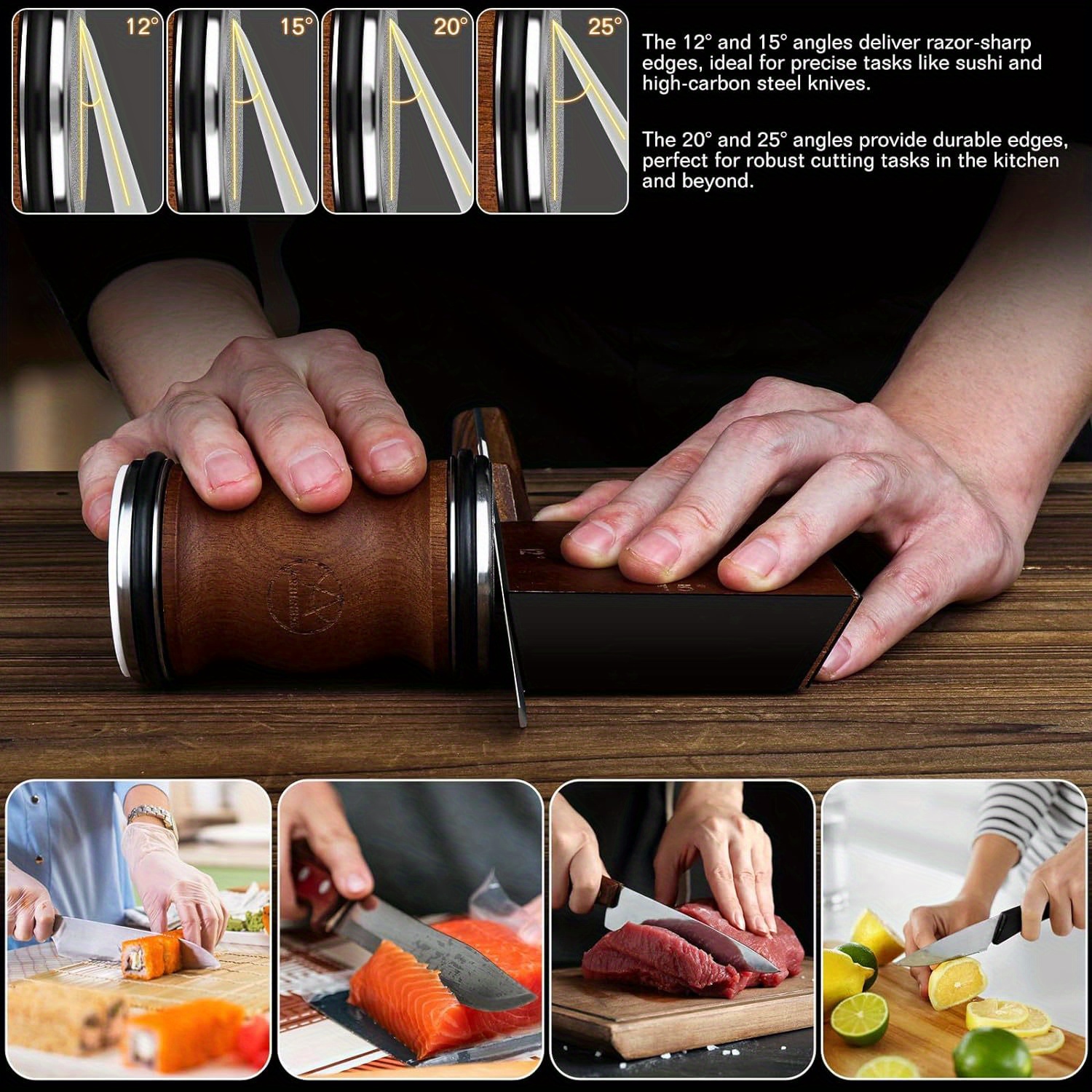 exquisite 4 sided diamond roll knife sharpener with wooden handles     knives festive gift for kitchen enthusiasts details 2