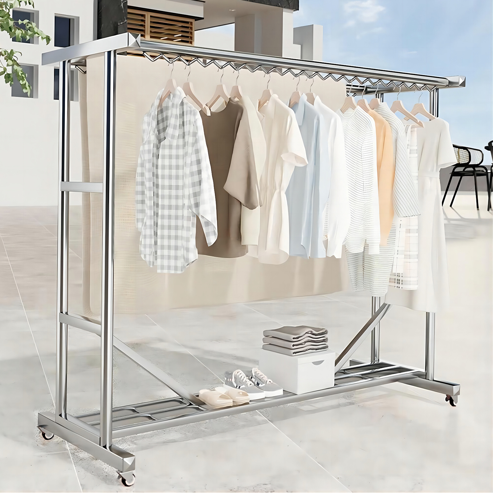 stainless steel heavy duty floor drying rack wheels indoor Temu