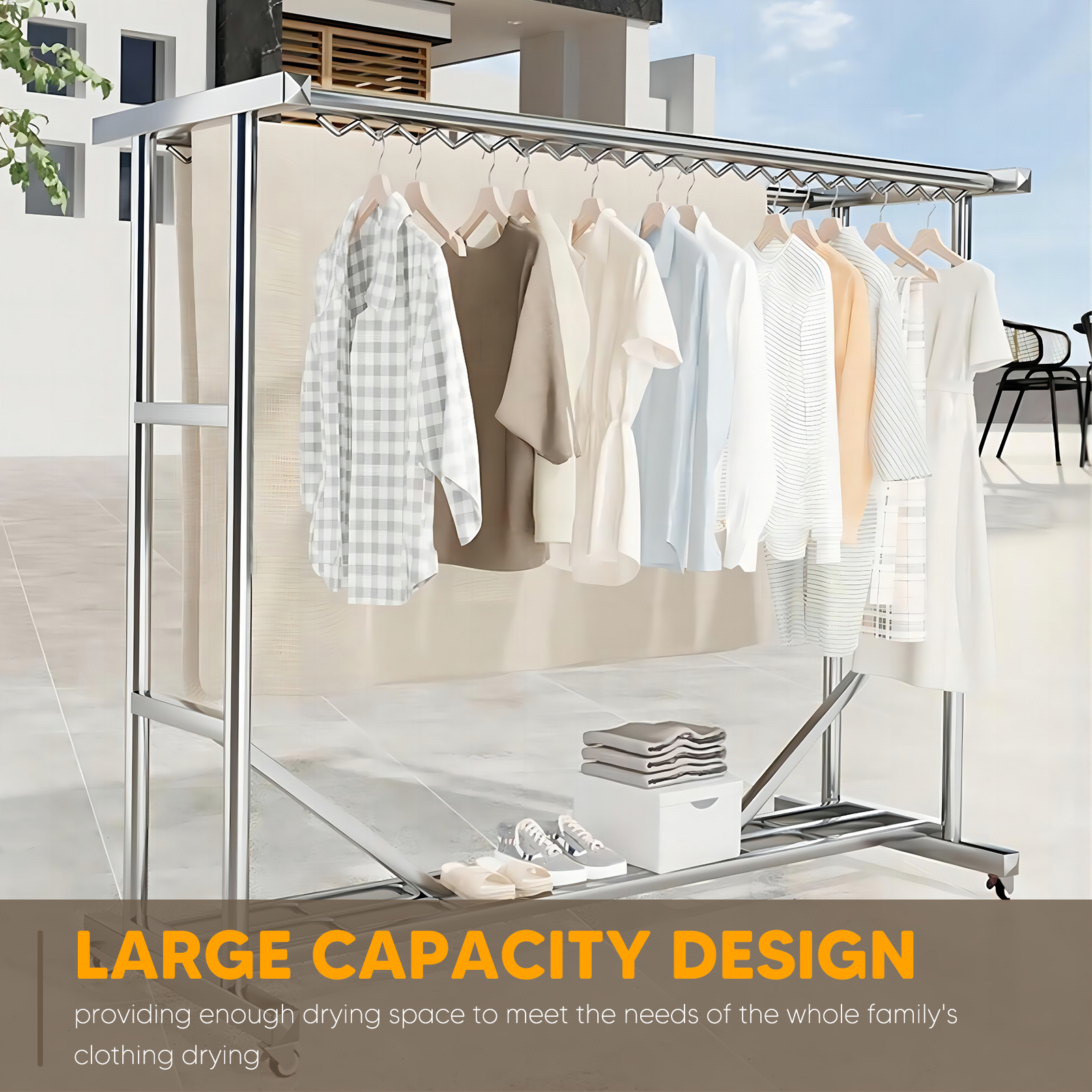 stainless steel heavy duty floor drying rack wheels indoor Temu