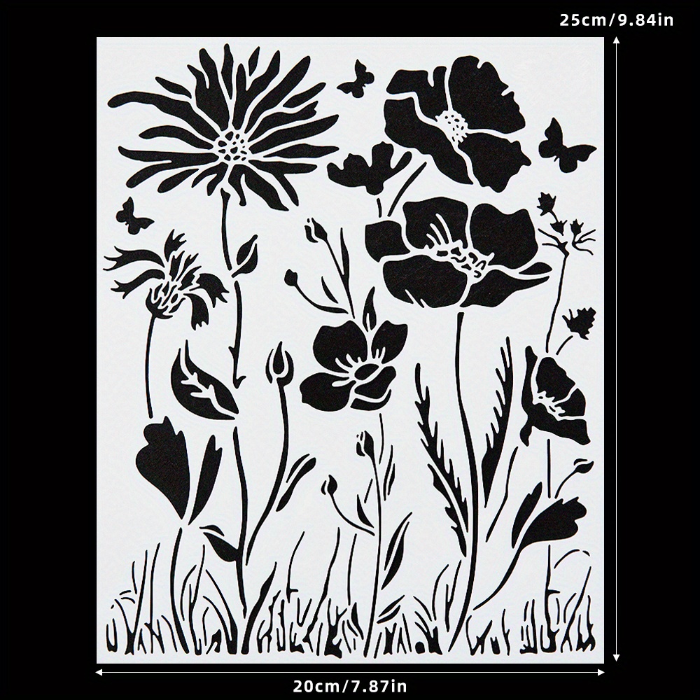 2024 Beautiful Flowers Stencils Plastic For Diy Birthday Gift Decoration Album Hand Account Material Painting Template, Room Decor
