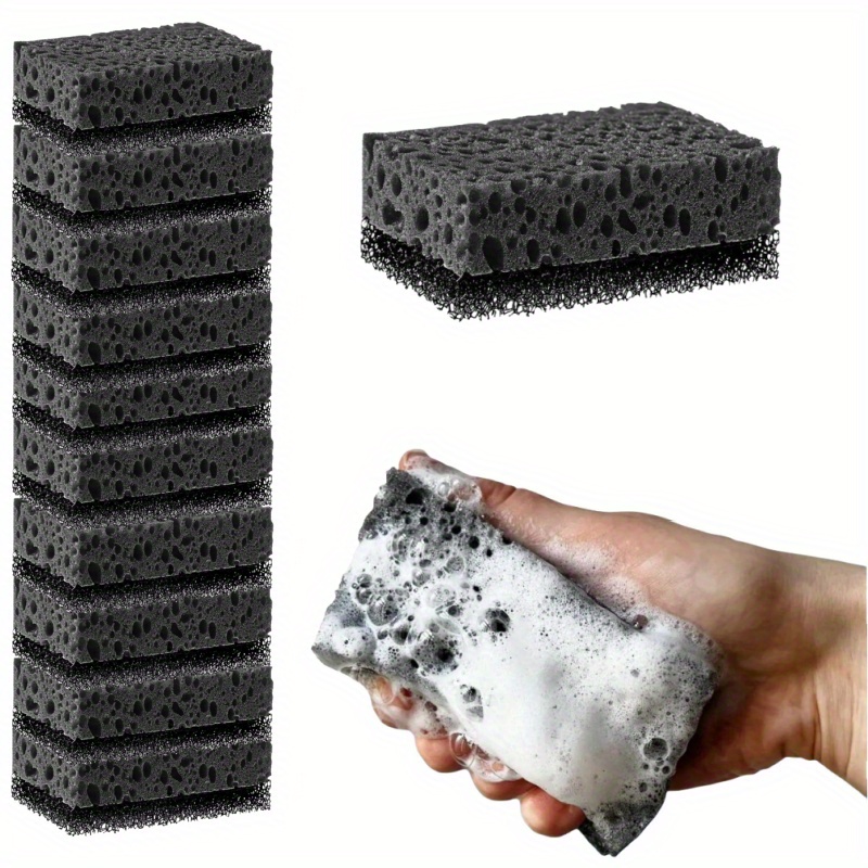 

10pcs Kitchen Cleaning Sponges - , Oil-free Dishwashing & Bbq Grill Scrubbers, Black Seaweed Sponge Blocks For Outdoor Cookware