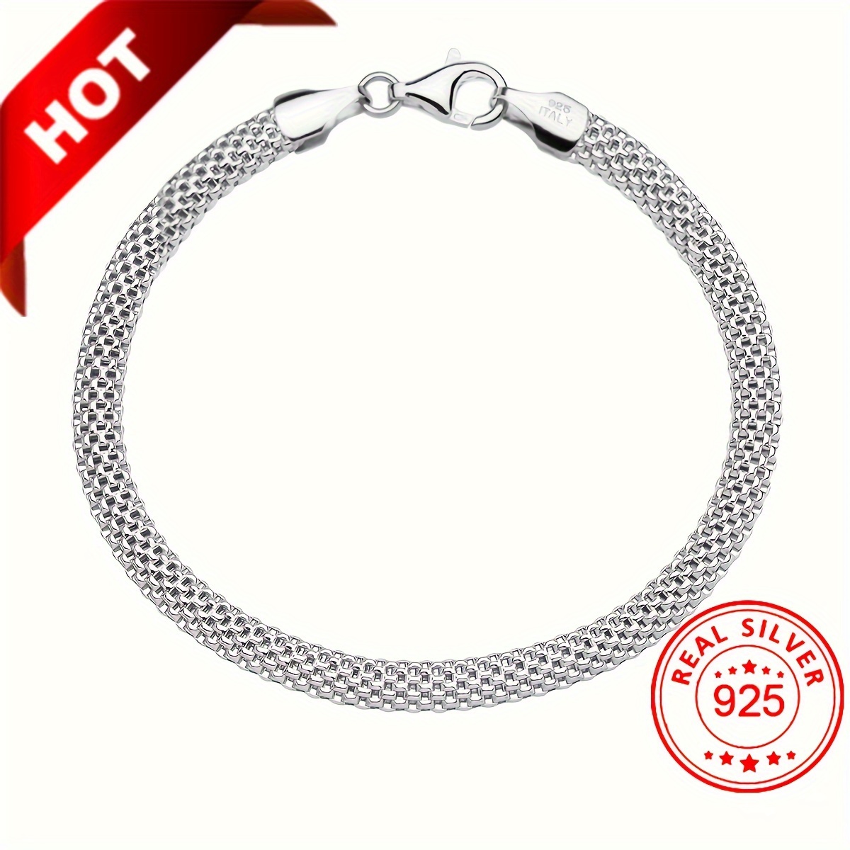 

925 Sterling Silver Mesh Chain Bracelets Ladies And Women Neutral Simple Hand-decorated Jewelry Gifts