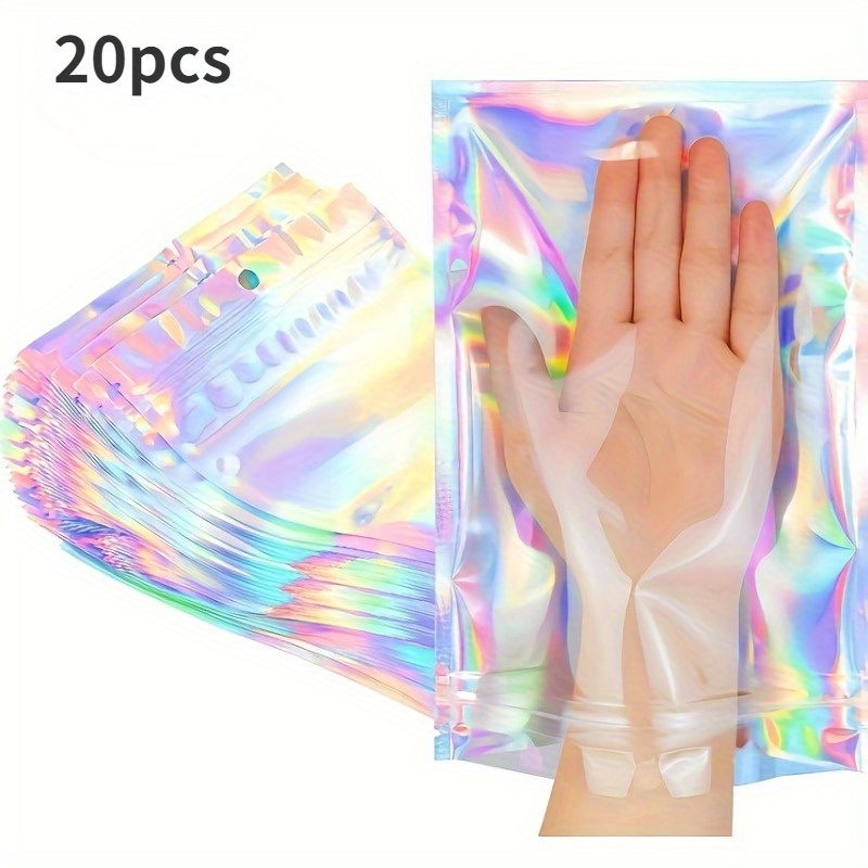 

20pcs Iridescent Rainbow Holographic Gift Bags - Vibrant Resealable Foil Pouches For Party Favors & Food Storage, &