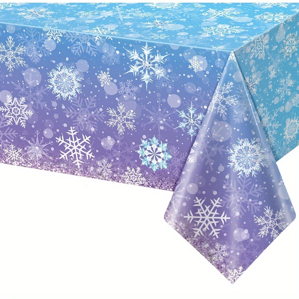 

4/ 6 Pcs Winter Blue And Purple Snowflake Plastic Tablecloth Decorations For Christmas Winter Holiday New Year Party Supplies, 54x108 Inch