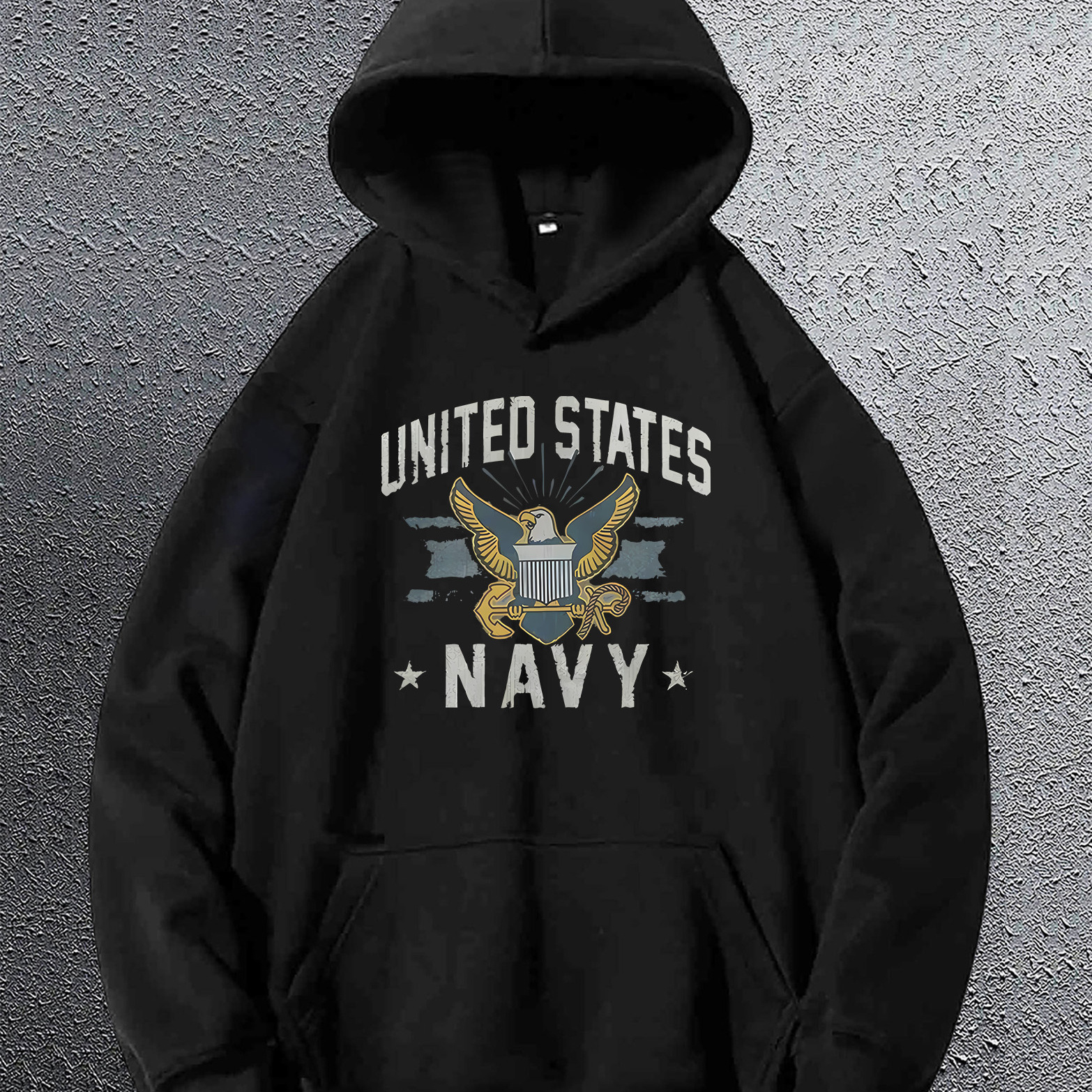 

Navy & Eagle Print Men's Comfortable Versatile Hoodie With Long Sleeves & Kangaroo Pocket, Trendy Regular Fit Clothing For Male Autumn & Winter Outdoor Wear