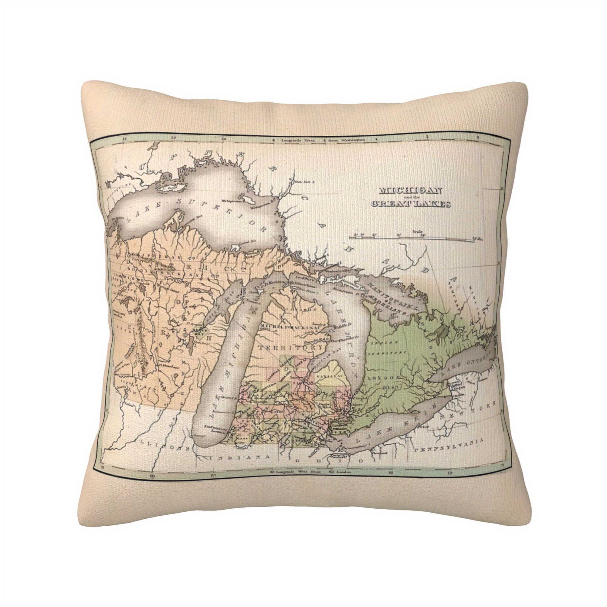 

Vintage Map Throw Pillow Cover 18x18" - Double-sided, Soft Plush, Zip Closure, Machine Washable - Perfect For Home & Living Room Decor