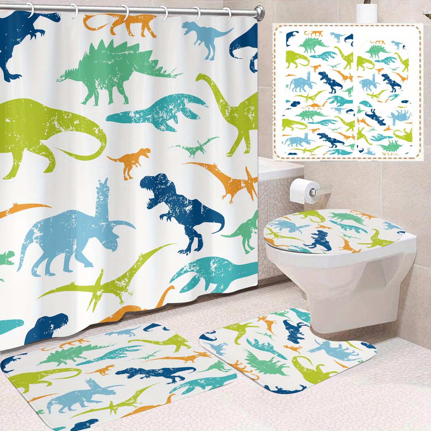 

【 Jit】1/4pcs Bathroom Shower Curtain Mat 4pcs Set