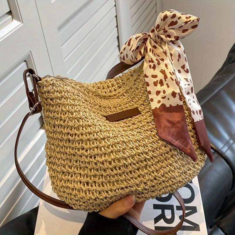 Handgefertigte Strandtasche Aus Stroh | Crossbody Umhängetasche Für Damen | Sommer, Beach, Boho Style