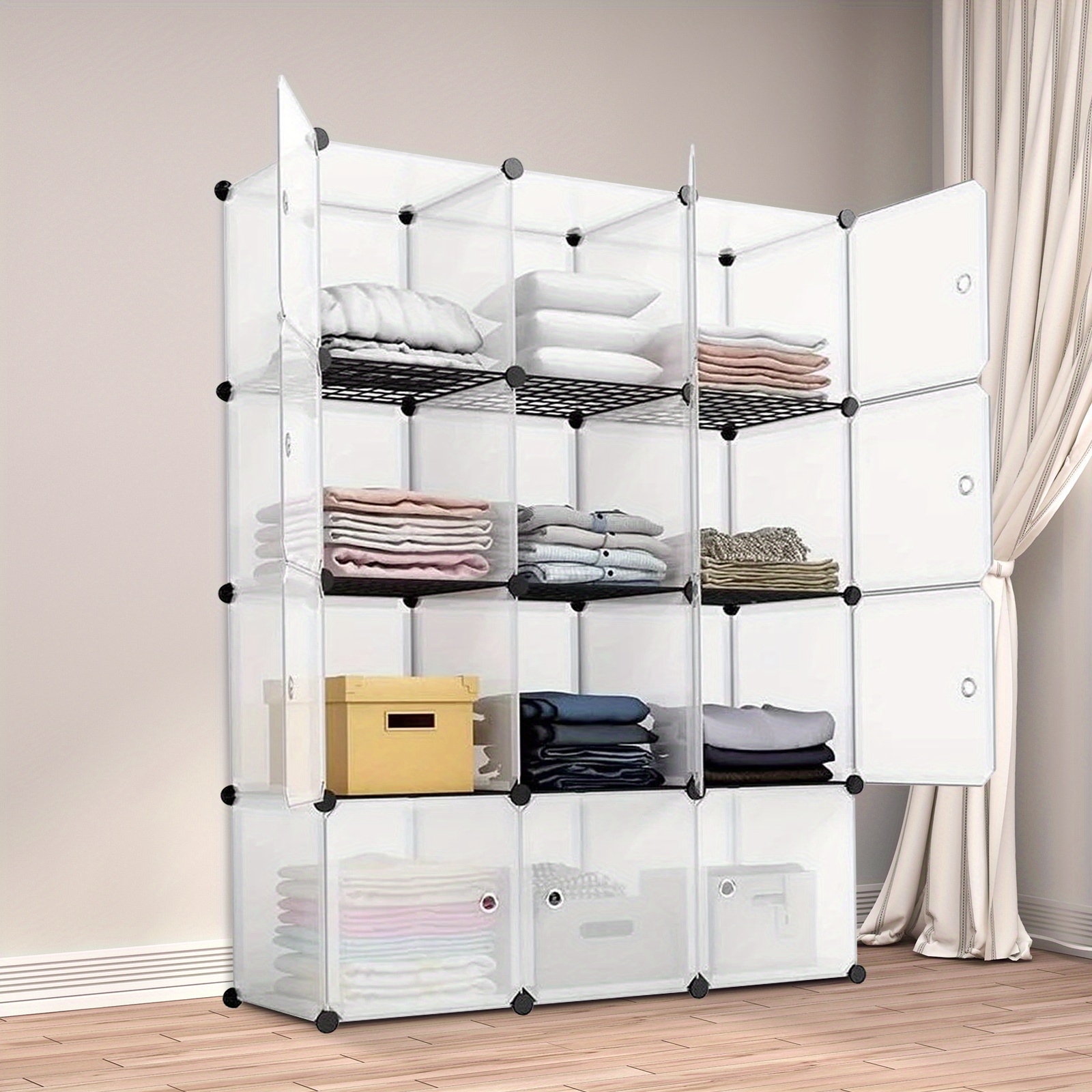 

12-cube Bookshelf Wardrobe Cabinet Closet Storage Organizers, Storage Cubes For Clothes, Diy Display Storage Cubes W/doors, Cube Shelf Organizers