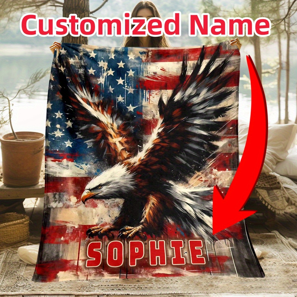 

Eagle Custom Name Flannel Throw Blanket – Personalized Lightweight Polyester Fleece For Sofa, Bed, Travel, Living Room, Office – Tear Resistant, Digital Printed, Style – 1pc