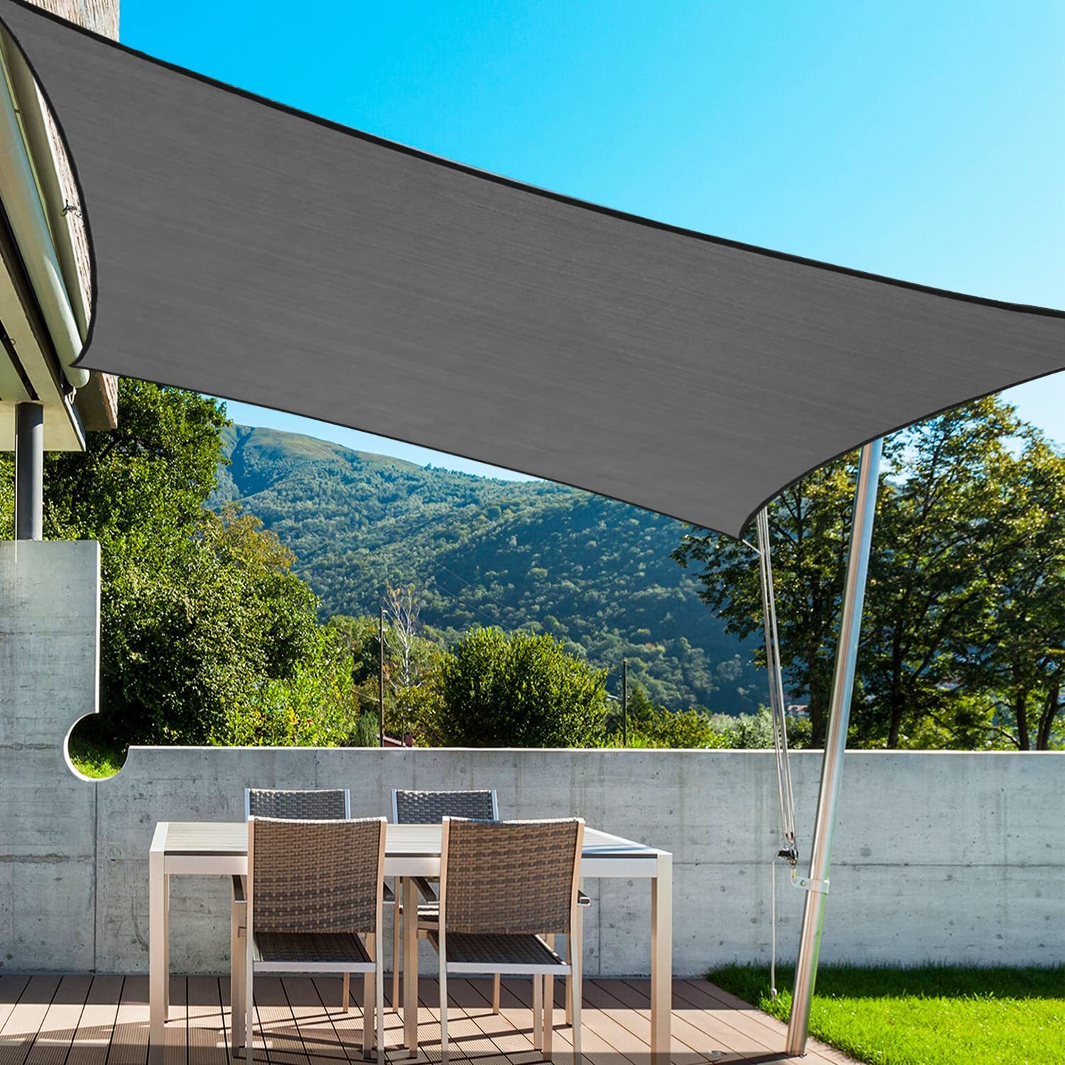 

6'*10' Sun Shade Curved Commercial Outdoor Shade Cover Gray Heavy Duty Permeable 185gsm Backyard Shade Cloth For Patio Garden Sandbox