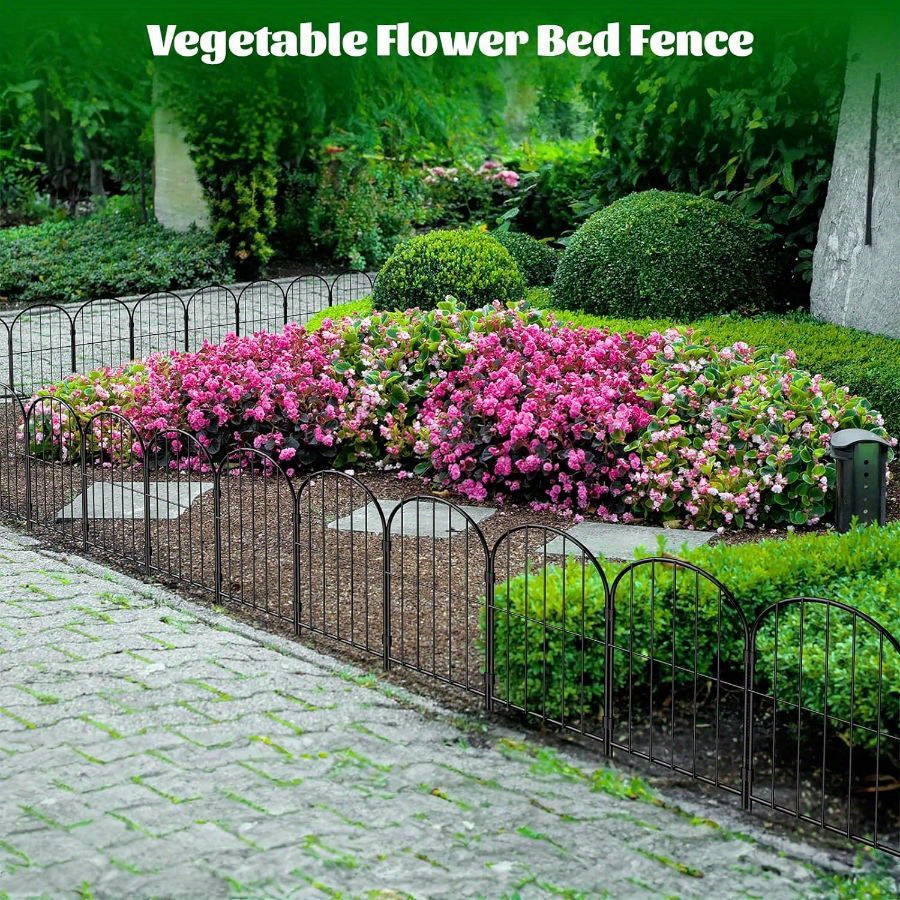 Decorative Garden Fence 24in  H  X 10.5ft  L , 10 Panels No Dig Fencing Animal Barrier Dogs Rabbits Arched Flower Bed Edging Metal Wire Border Panel Outdo