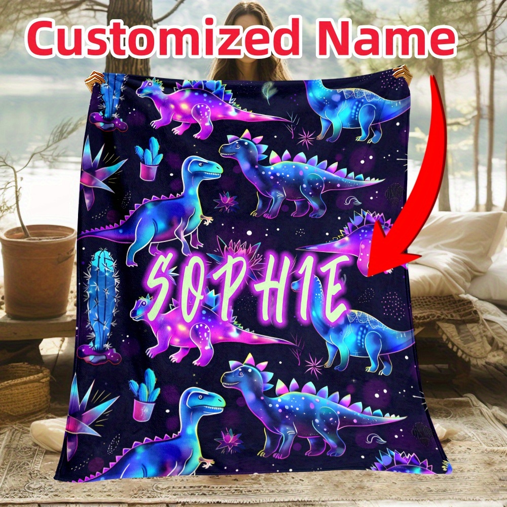 

Custom Dinosaur Name Blanket - Soft, Lightweight Flannel Throw For Couch, Bed, Travel & Camping | Personalized | Cozy Gift