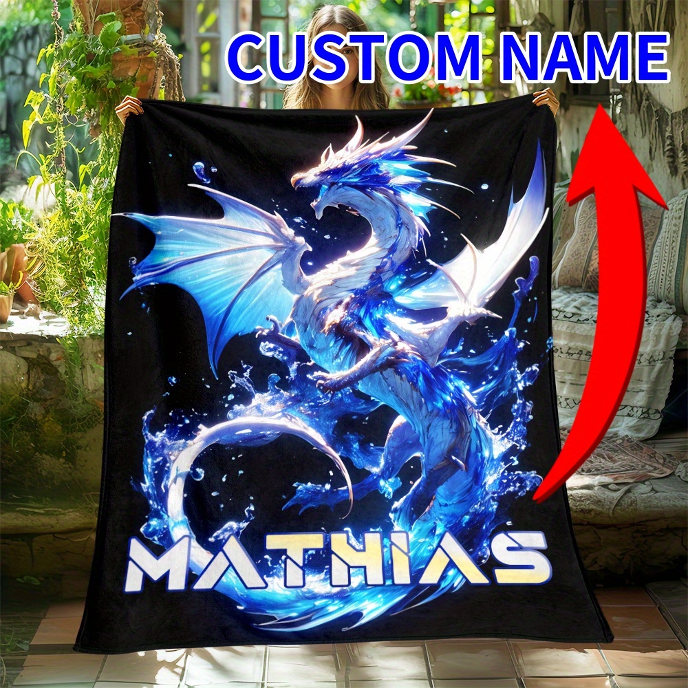 

Custom Dragon Flannel Throw Blanket - Personalized Name, Lightweight For Sofa, Bedroom, Office Chair - Ideal For Travel, Camping - Unique Gift For Family