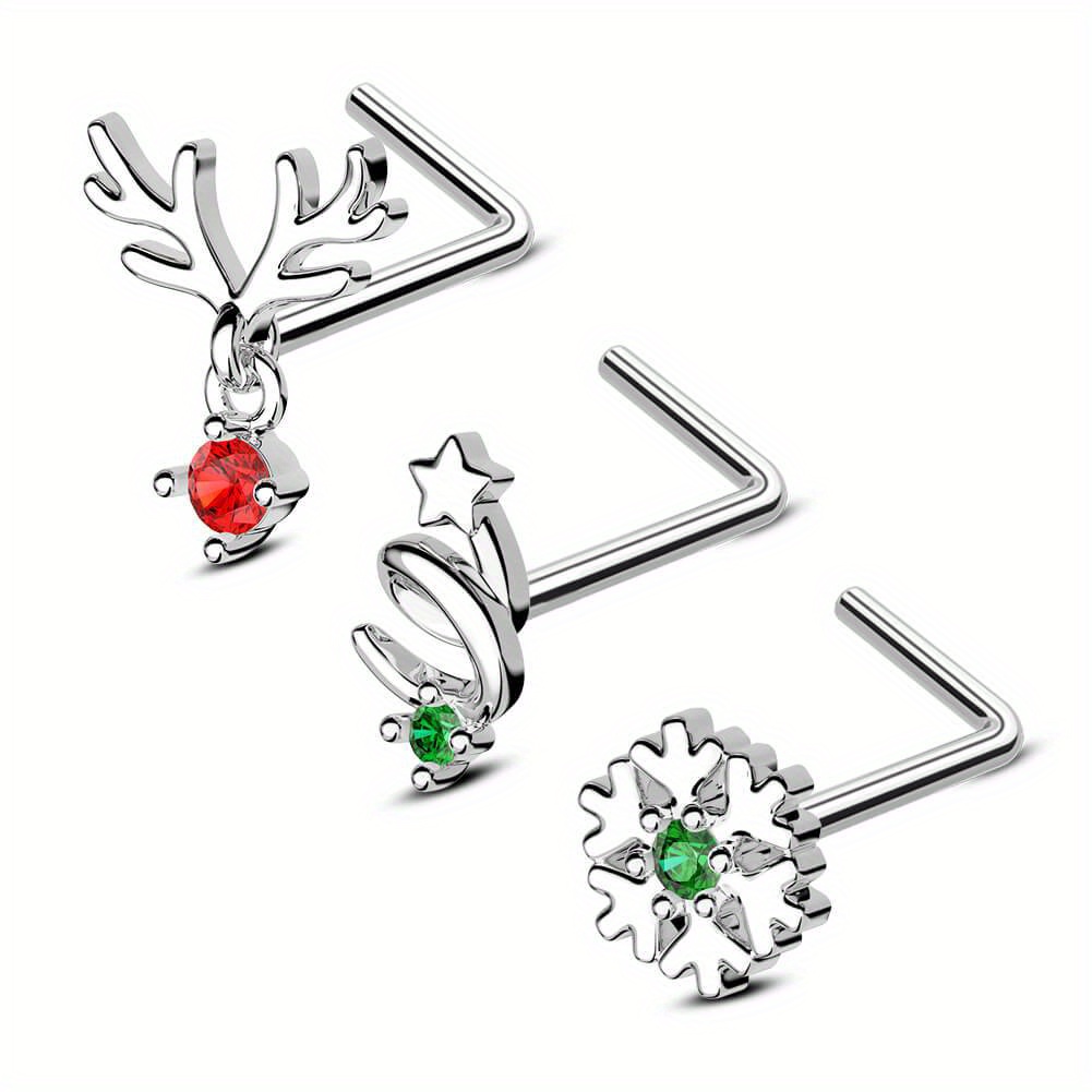 

3pcs 20g Christmas Reindeer/ Star/ Snowflake Nose Studs Pack