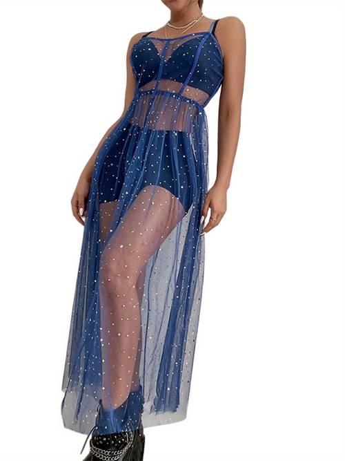 womens sequined sleeveless mesh beach cover up dress vintage square neck sheer split midi smock with decorative fringe detailing
