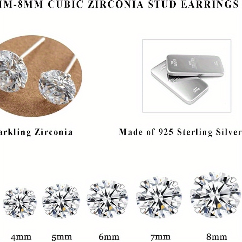 TEMU 1 Pair 925 Sterling Silver Moissanite Earrings Set 3-8mm For Men Women