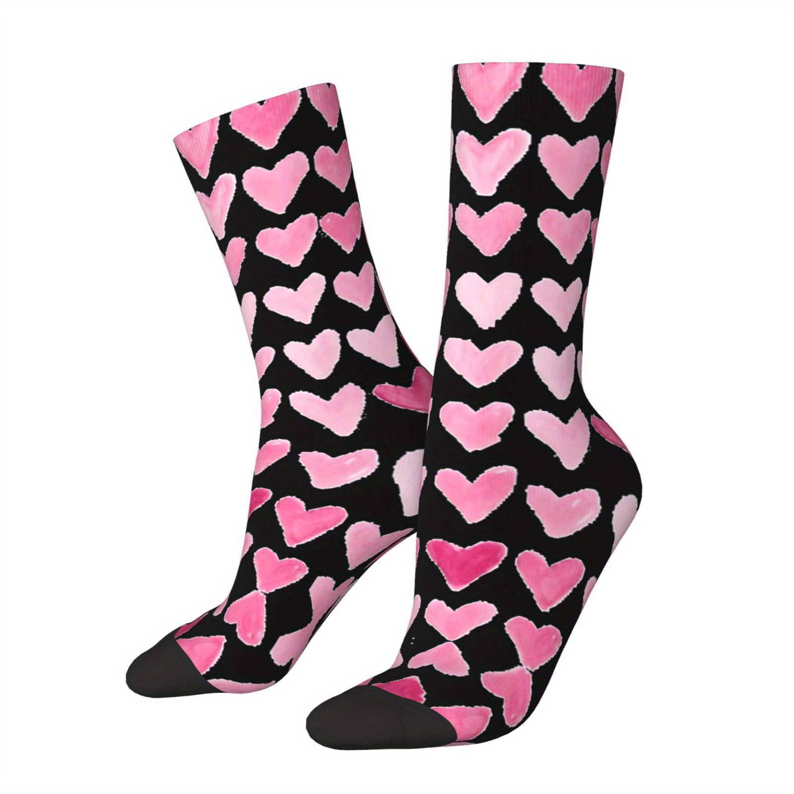 

Hearts Pattern 1 Pair Men's Mid-calf Crew Socks, Breathable Comfy Casual Socks Fashion Sports Socks For Basketball Running