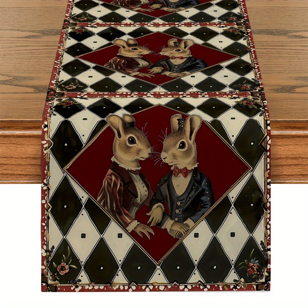 

1pc Rabbit Table Runner, Geometric , Woven Polyester, Rectangular Table Decor For Kitchen, Dining, Party, Home And Restaurant