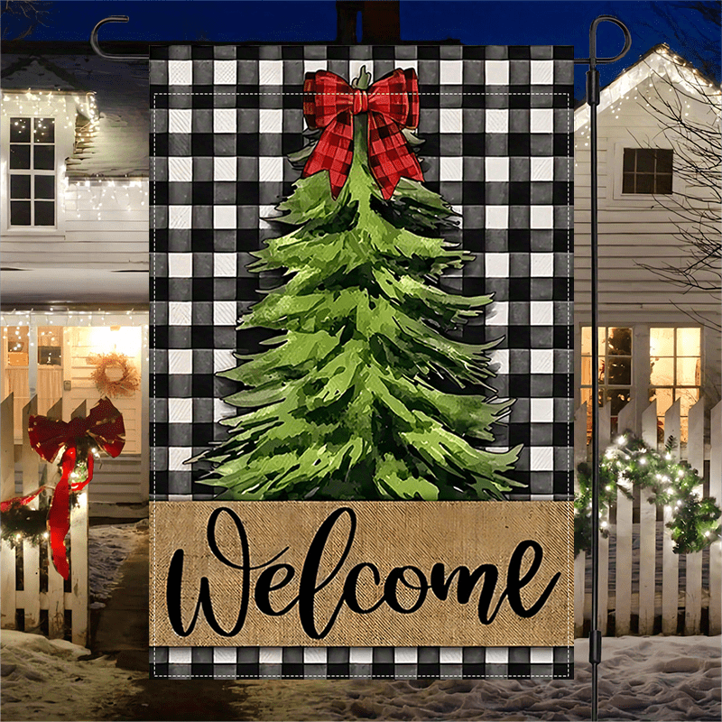 

Welcome Christmas Garden Flag - Double-sided, Waterproof Outdoor Decor For , Polyester, 12x18 Inches