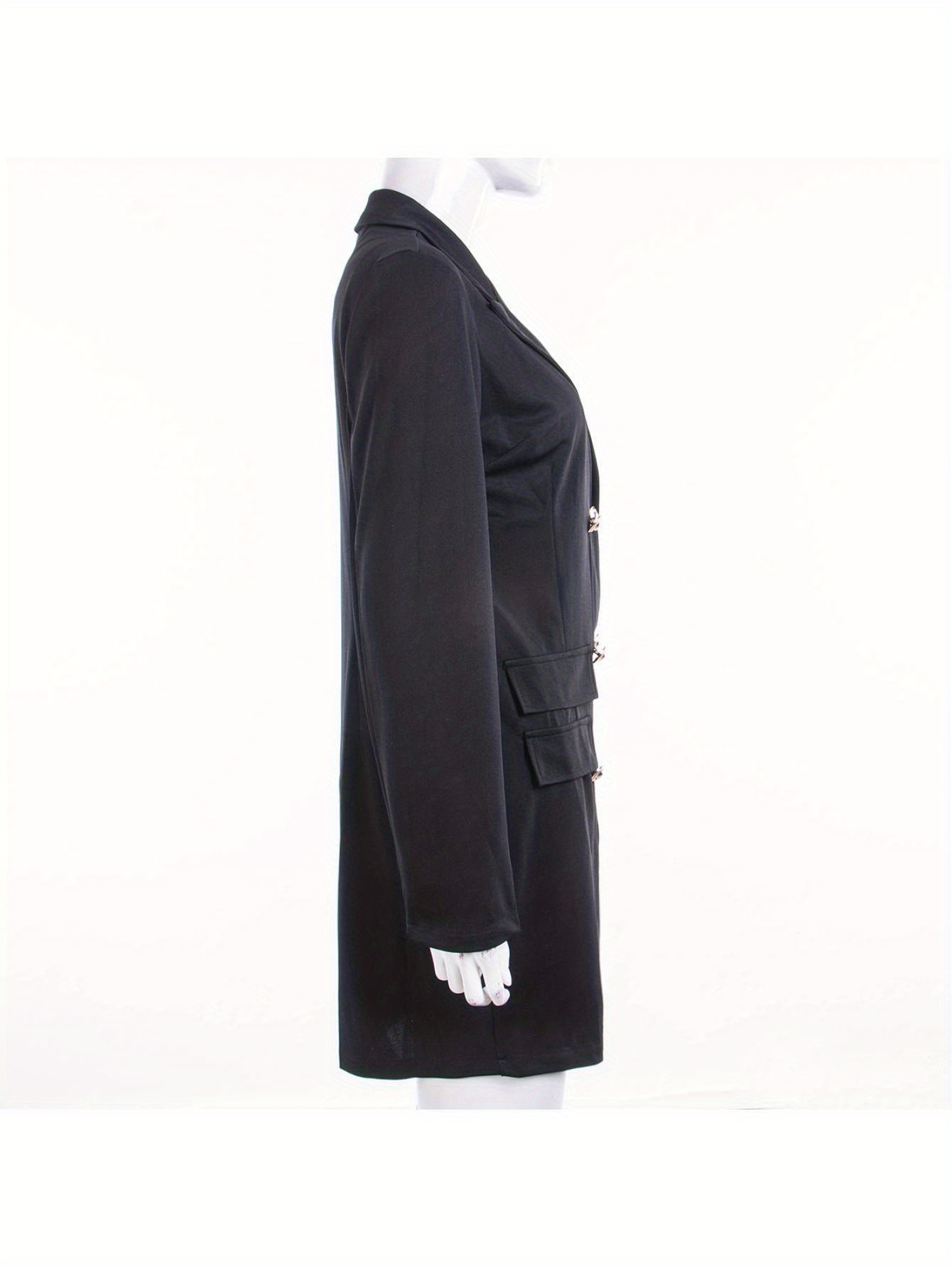 slim fit dress slacks Black crêpe tailored coat dress with crystal embroidery‭‬