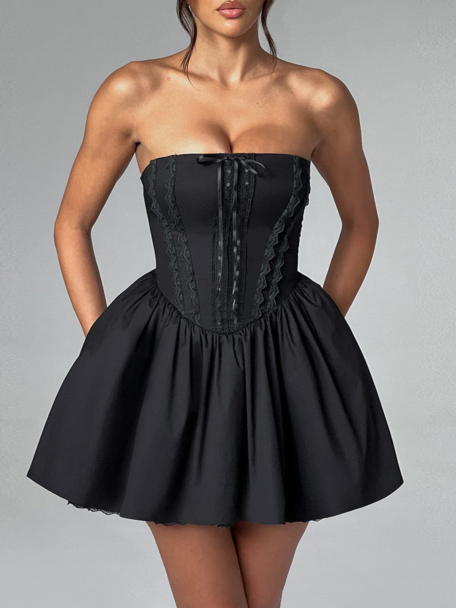 white christmas dresses Adora Design 1084 Off-Shoulder Floral Corset Satin Mini Dress main image 1