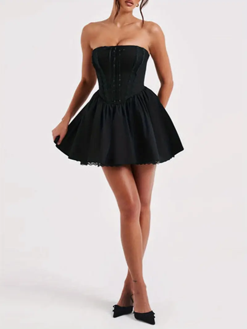 chic strapless lace trim corset mini dress solid color tube - Temu chic strapless lace trim corset mini dress solid color tube - Temu