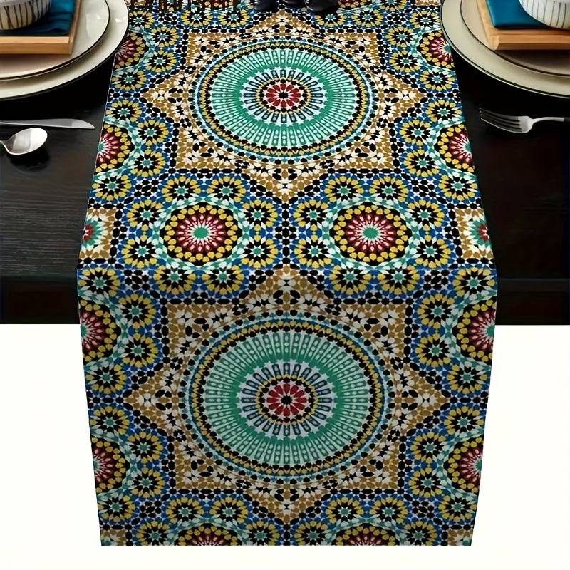 

Chemin de Table au Design Floral Marocain Islamique - 13x72" en Polyester, Parfait pour la Décoration de Ferme, Intérieure, Cuisine & Célébrations d'Anniversaire