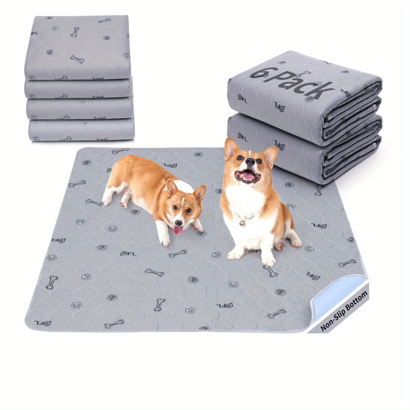 TEMU Washable Pee Pads For Dogs, Reusable Puppy Pads, Absorbent Whelping Pads With Bone Print, Non-slip Pet Training Pads For Couch, Crate, Potty