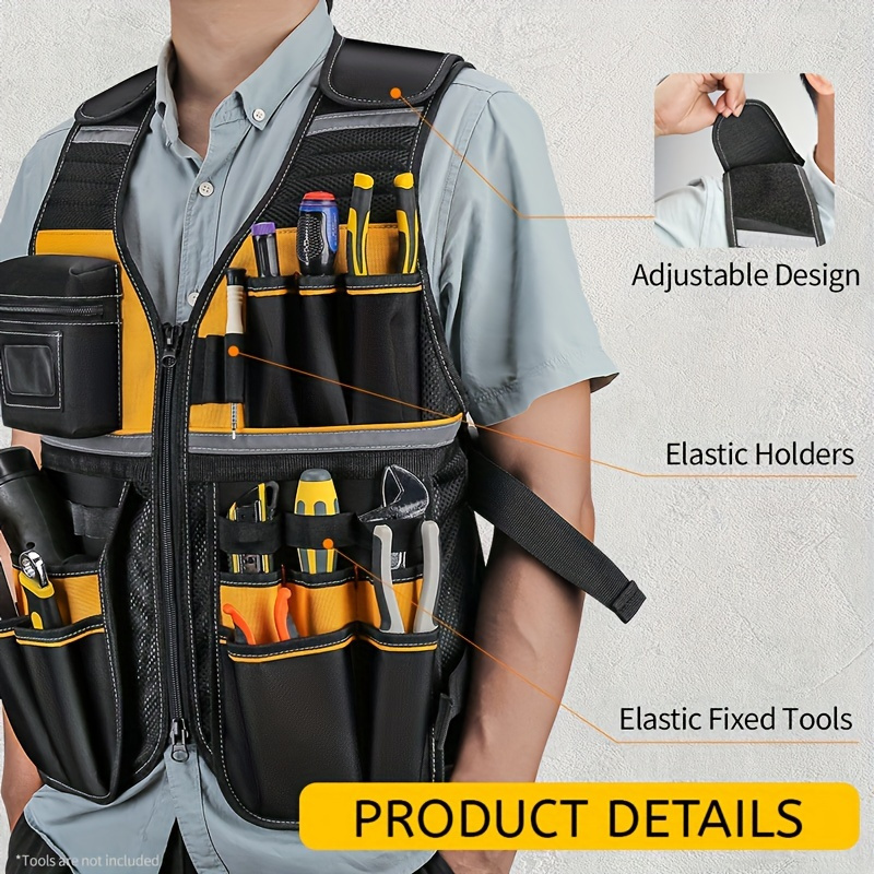 

Tool Vest Electrician, Carpenter Construction Electrician Tool Vest, Reflective Safety Tool Vest For Men