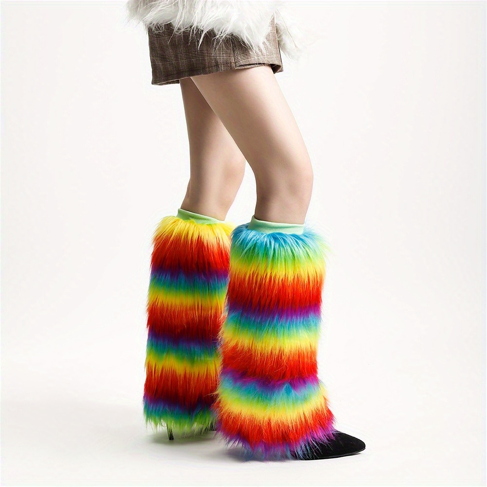 

Women's Fashionable Gradient Color Plush Leg Warmers - Cozy Polyester, Hand-washable, Perfect For Autumn & Winter