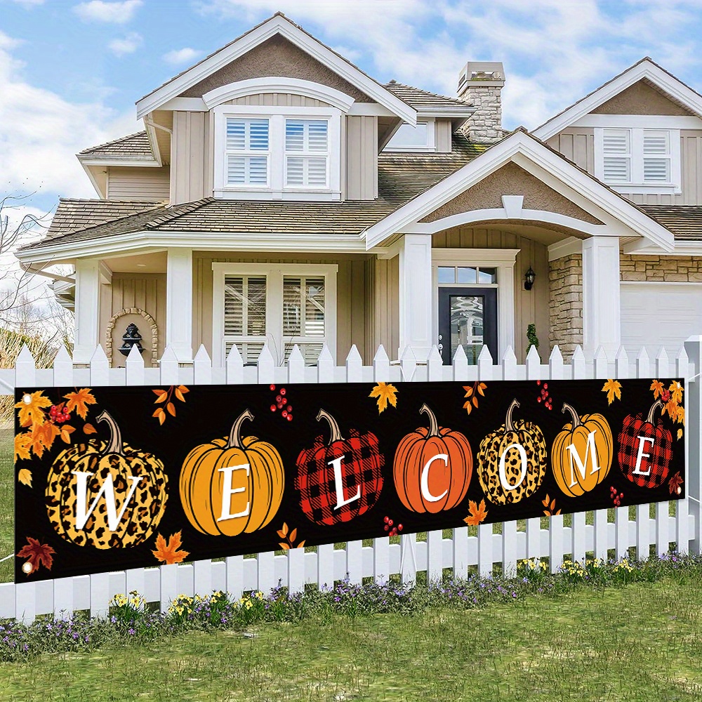 

Happy Fall Maple Leaf Banner - Polyester, Thanksgiving & Autumn Decor, Indoor/outdoor Use On Garden, Porch, Lawn