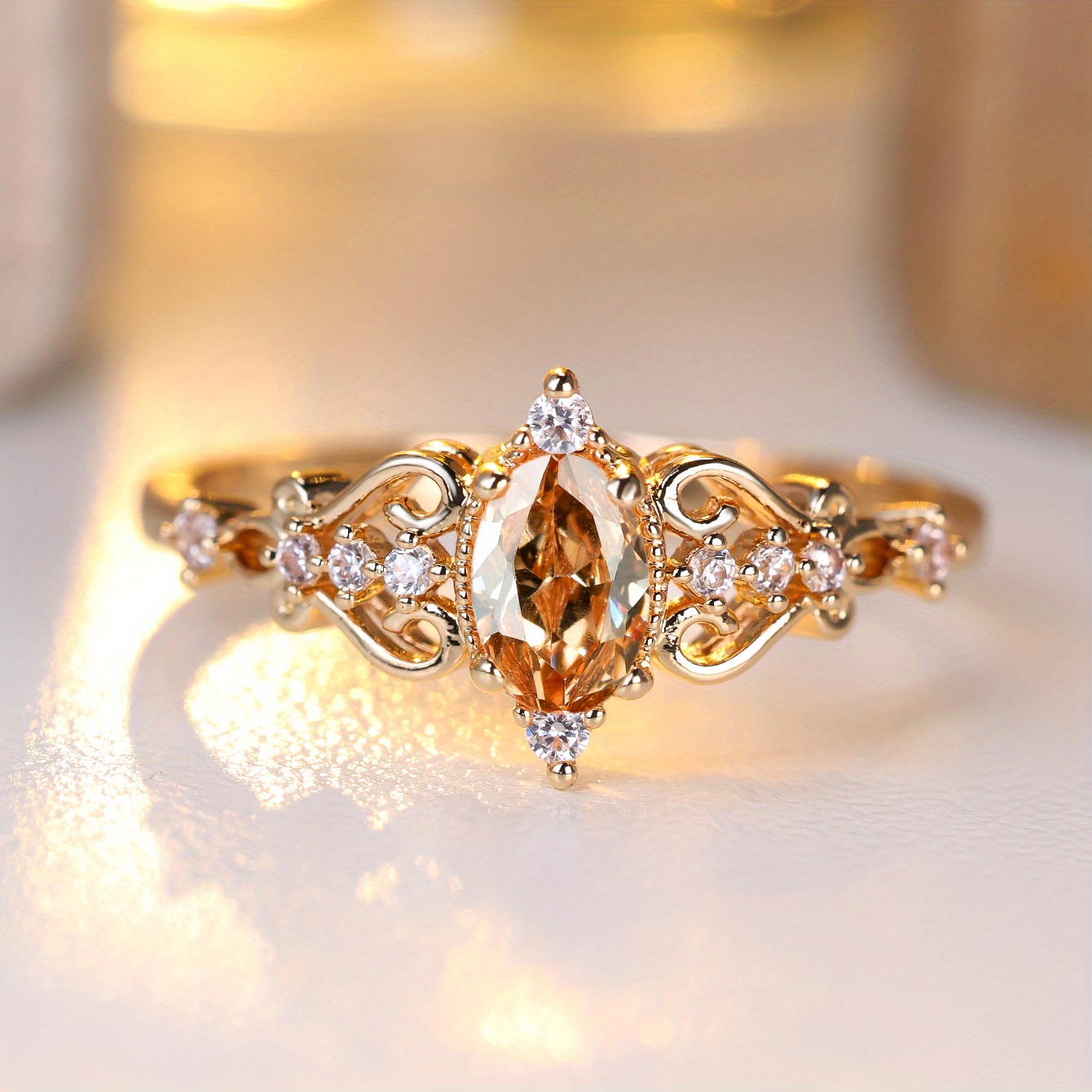 1pc Inlaid Yellow Oval Synthetic Zirconia Wedding Ring Design Suitable For Women Engagement Decoration Wear