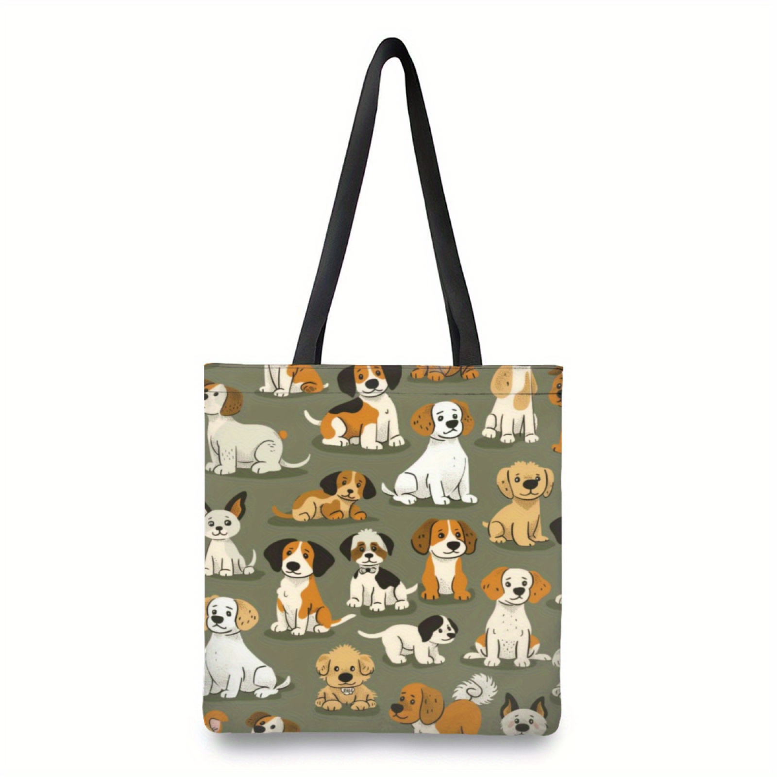 

1pc Polyester Dog-themed Tote Bag - Multiple Breeds Print, Large Capacity, Versatile Shoulder Handbag For Shopping, Travel & Beach, Reusable Casual With Spacious Interior