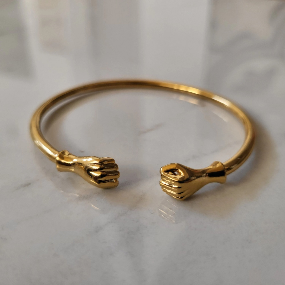TEMU 1pc 18k Gold Plated Fist Bangle Stackable Bracelets Boho African Statement Bangles Fashion Jewerly Gifts