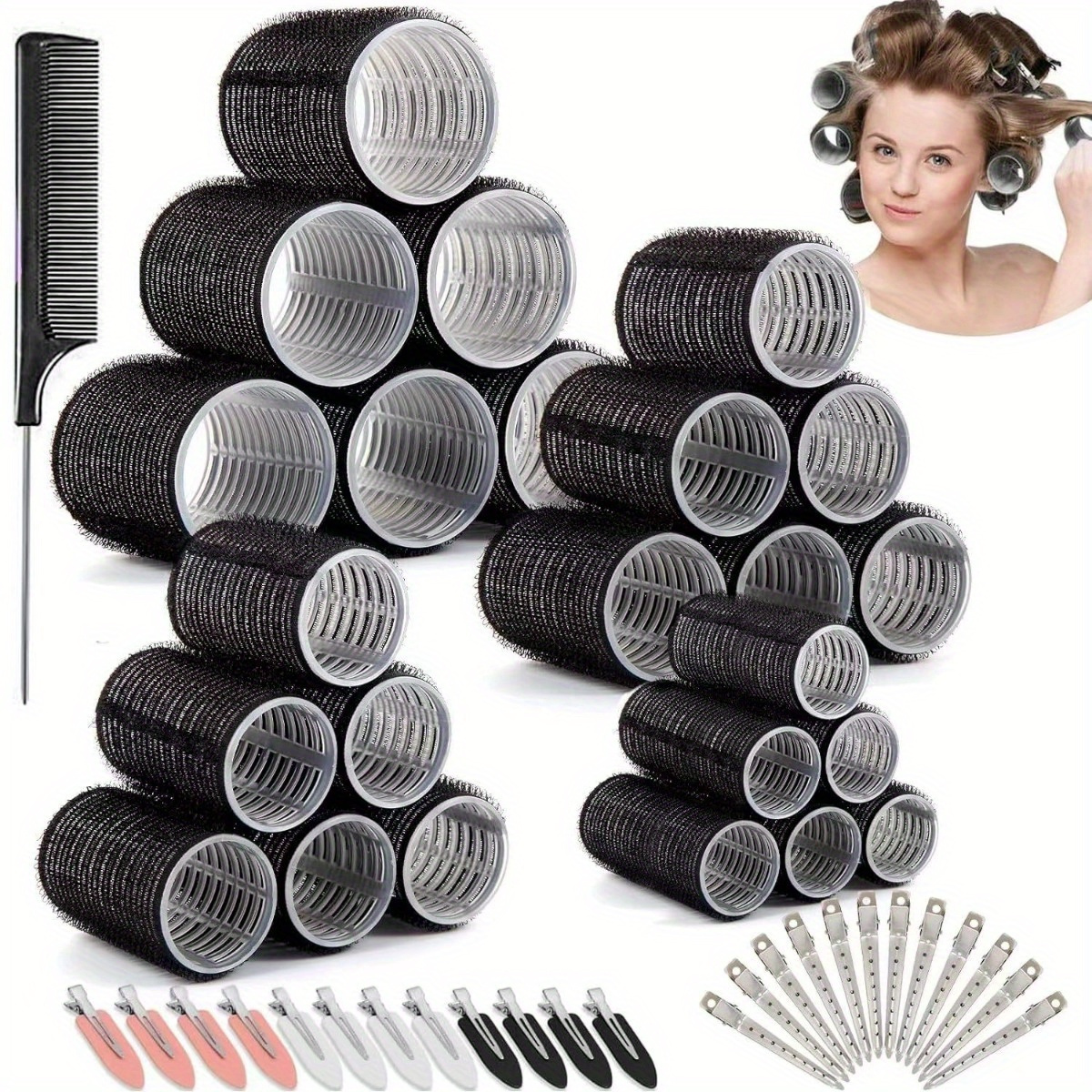 

49pcs Hair Rollers Set For Normal Hair - Variety Sizes Salon Hairdressing Curlers, Volumizing Clips, Comb & Sectioning Clips Included