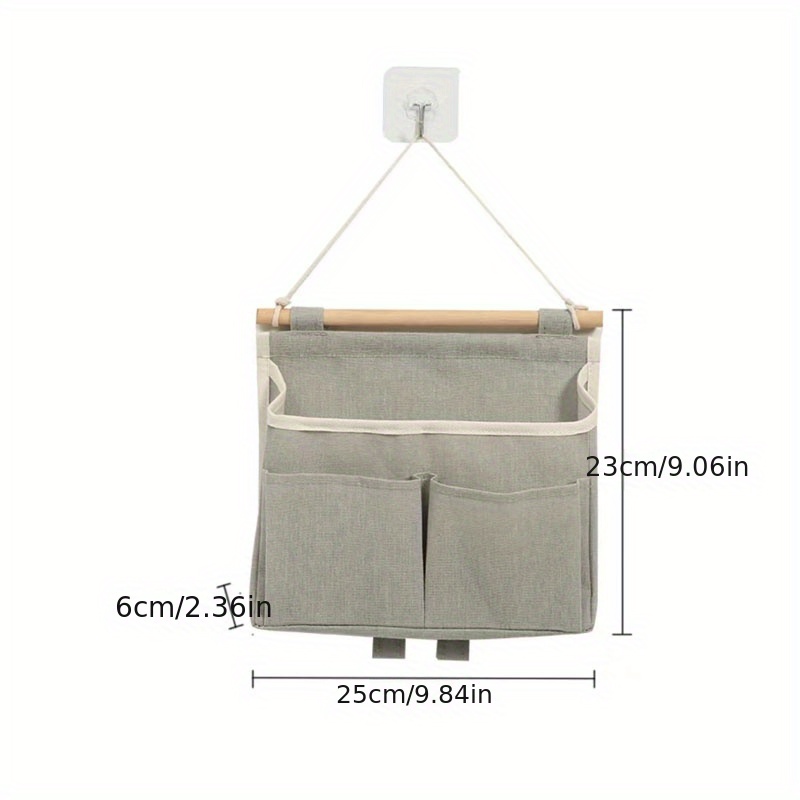 1pc wall hanging storage organizer multi pocket hanging   waterproof linen fabric with wooden dowel for living room bedroom bathroom versatile wall mount hanging shelf details 5