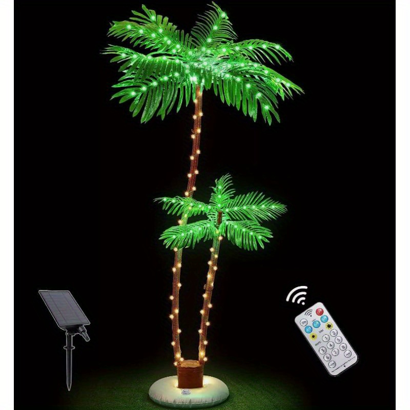 

6 Ft Solar Lighted Palm Trees For Outside Patio, Bar Decorations Decor, Light Up Led Artificial Fake Tree Lights For Tropical Party Christmas