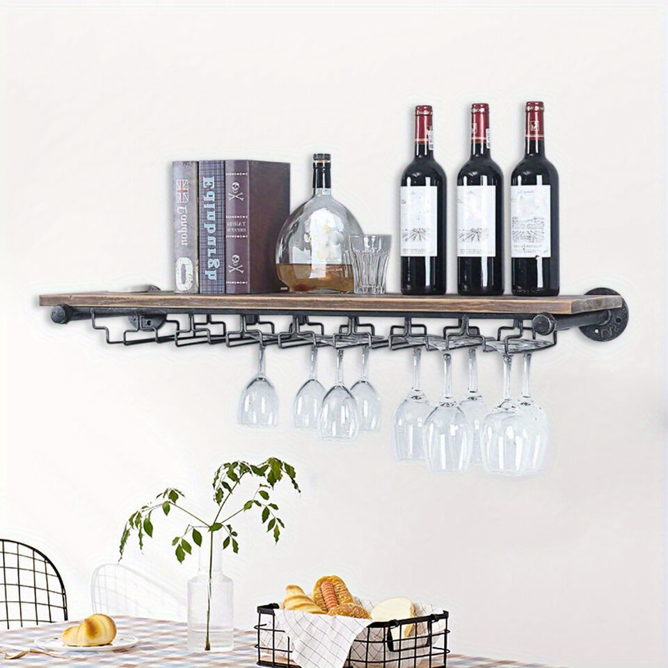 wall mounted wine rack and glass holder Wall Mounted Wooden Wine Rack With Glass Holder For Kitchen Or Home Bar main image 0