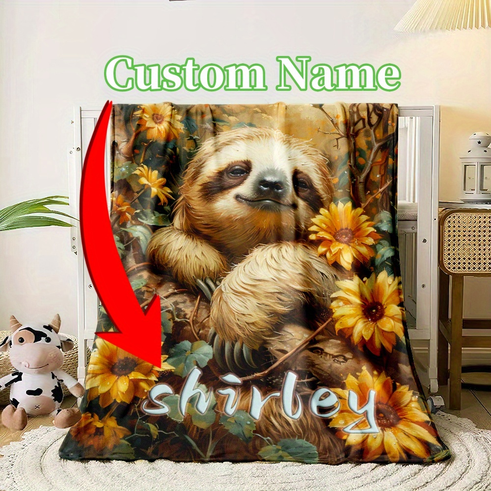 

Personalized Cute Sloth Blanket - Lightweight Flannel Throw For Home, Office, Or Camping - Custom Name Included - All - Machine Washable