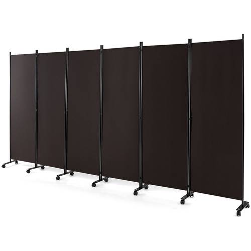 6 panel folding room divider 6ft rolling privacy screen w lockable wheels brown